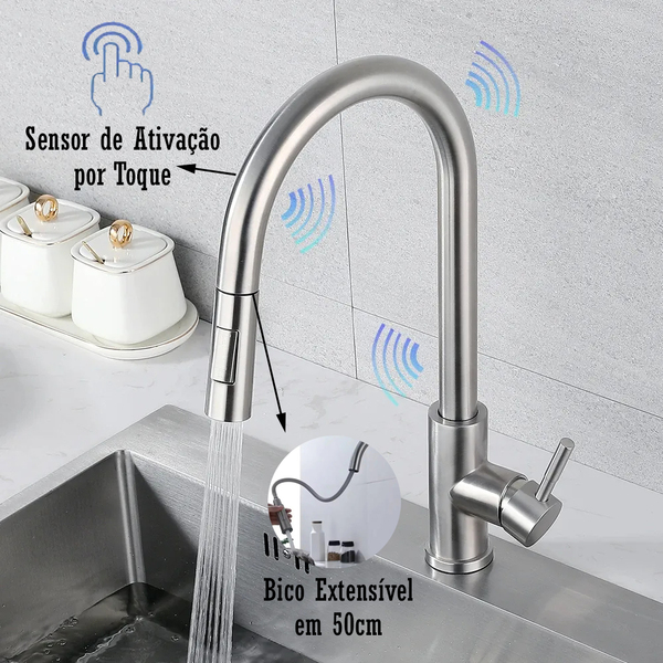 Torneira Touch Extensiva Bancada Cozinha Misturador Monocomando