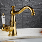 Torneira Vintage Retrô Latão Dourado Ouro C/ Porcelana Quente