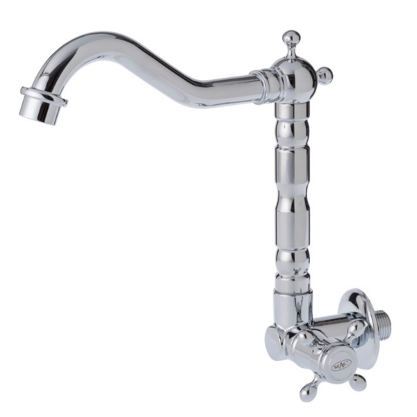 Torneira Vintage Retrô Parede Alta Bolonha Cromada