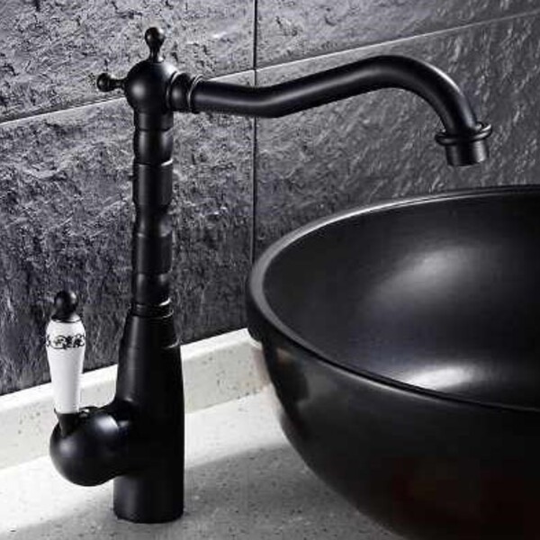 Torneira Vintage Retrô Preto Óleo C/ Porcelana Quente/Fria 60
