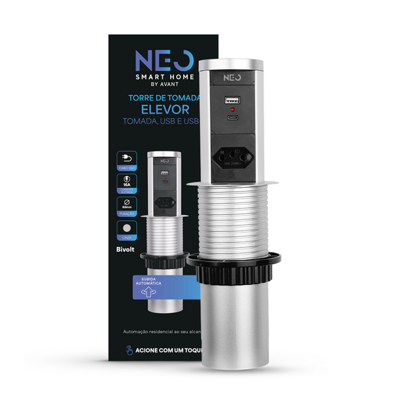 Torre 1 Tomada Multiplug Usb Auto Retrátil Elevor 1x16a Bivol