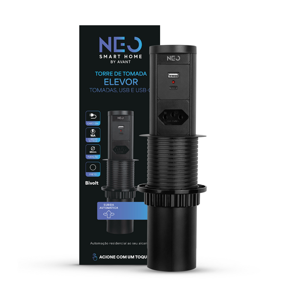 Torre 1 Tomada Multiplug Usb Auto Retrátil Elevor 1x16a Bivol