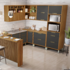 Torre Forno 1 Porta Basculante 3 Gavetas 70cmx2,21mx52cm MDF Freijó e Grafite Turquesa Nesher