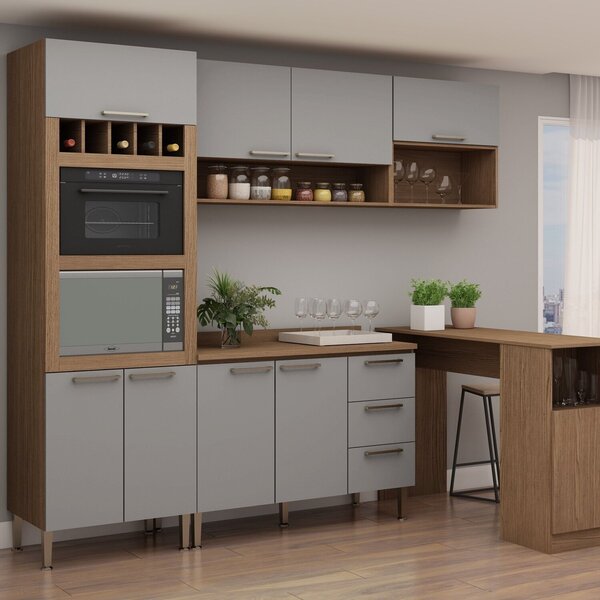 Torre Para Cozinha Para Microondas E Forno Com Adega Ébano/fe