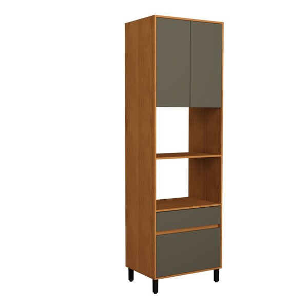 Torre Quente 70cm 2 Portas 2 Gavetas Cozinha Grafite E Freijó