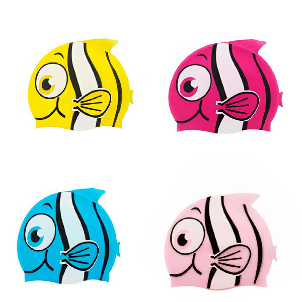 Touca Silicone Infantil Peixinho Impermeável Natação Piscina