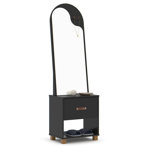 Toucador Com Espelho 1 Gaveta Nicho E 2 Ganchos Oranix Preto