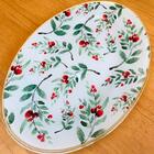 Travessa Oval Cereja Com Borda Dourada 20x30 Cm