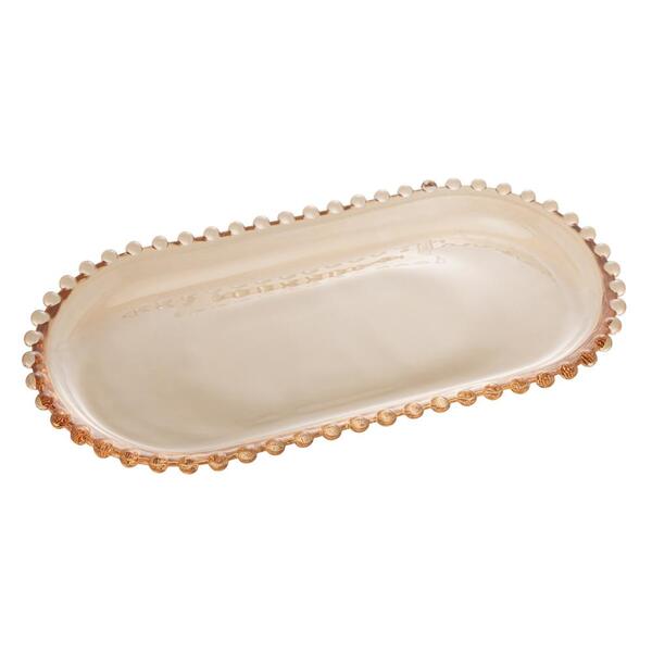 Travessa Oval Wolff Pearl De Cristal Âmbar 30cm X 15cm X 2cm