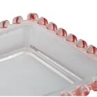 Travessa Retangular De Cristal Coração Borda Rosa 30cm