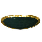 Travessa Verde Borda Dourada Cerâmica Home Design