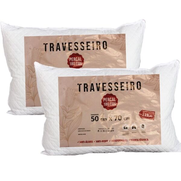 Travesseiro 100% Algodão 180 Fios - 2 Unidades Branco