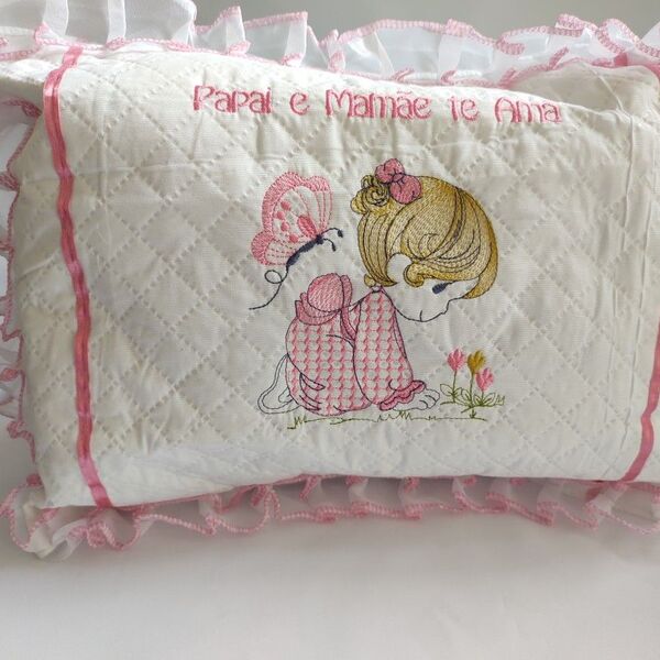 Travesseiro Bordado Bebe  Papai E Mamãe Te Ama Rosa
