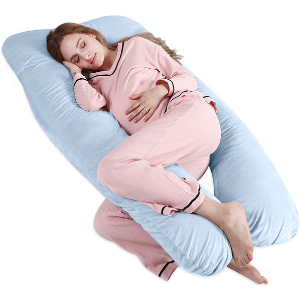Travesseiro De Corpo Para Gestante Algodao Formato U Azul Casa Dona Leroy Merlin