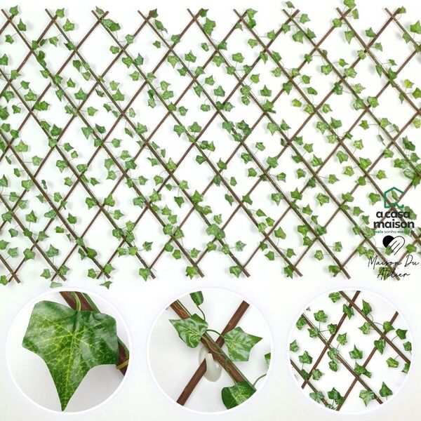 Treliça Em Madeira Com Folhas De Hera Artificial Grande 2 Uni