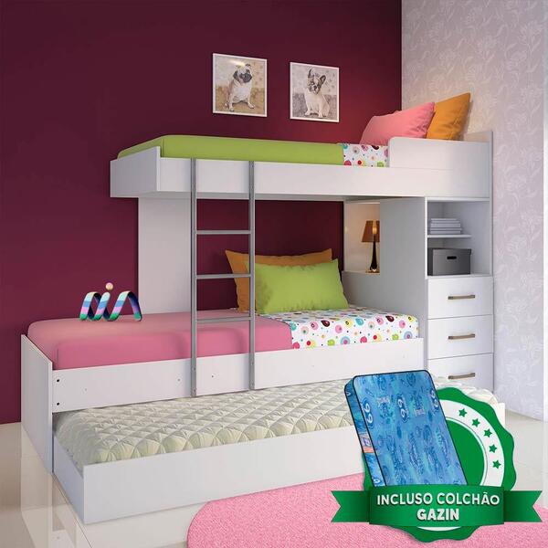 Treliche Com 3 Gavetas Branco Plus Santos Andirá Com Colchão