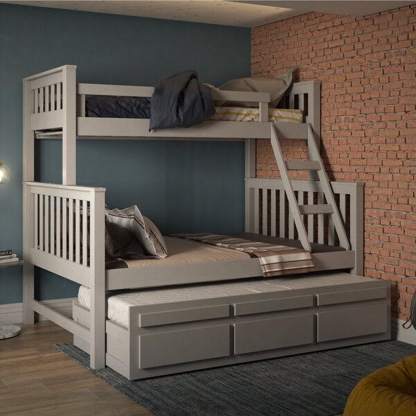 Treliche Com Cama De Casal 3 Gavetas Madeira Maciça Cinza