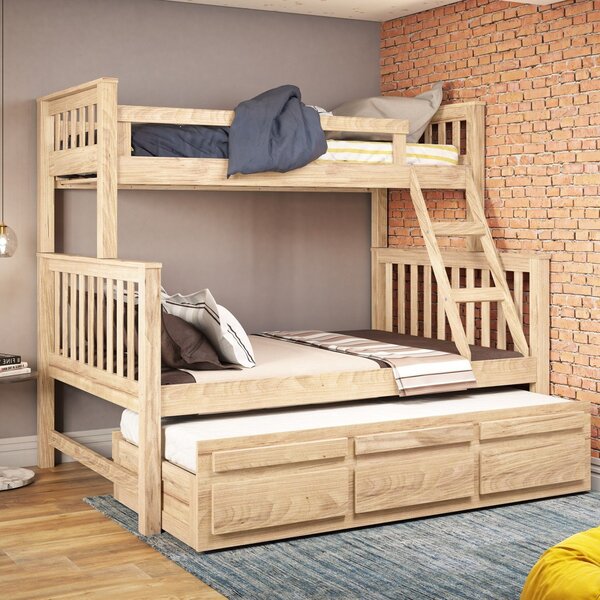 Treliche Com Cama De Casal 3 Gavetas Madeira Maciça Natural