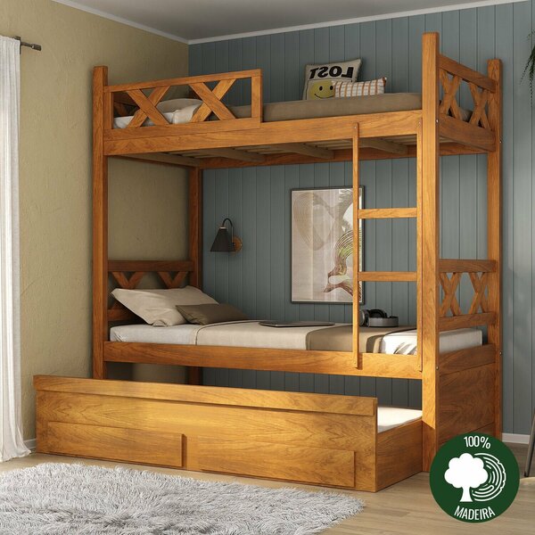 Treliche Em Madeira Maciça Com 2 Gavetas Mogno Mel