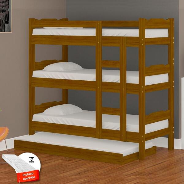Treliche Madeira Maciça Com Auxiliar E 4 Colchões Imbuia Esme