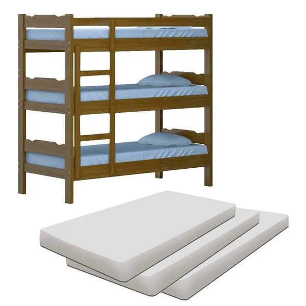 Treliche Madeira Maciça Reforçada Nogueira Com 3 Colchões Sho