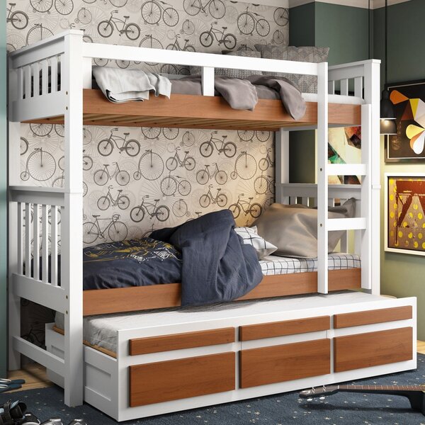 Treliche Solteiro Com 3 Gavetas 100% Madeira Maciça Branco/ca