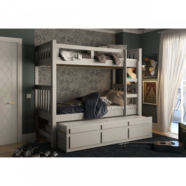 Treliche Solteiro Com 3 Gavetas 100% Madeira Maciça Cinza