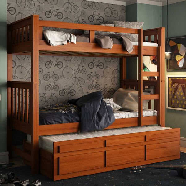 Treliche Solteiro Em Madeira Maciça Castanho Claro 3 Gavetas