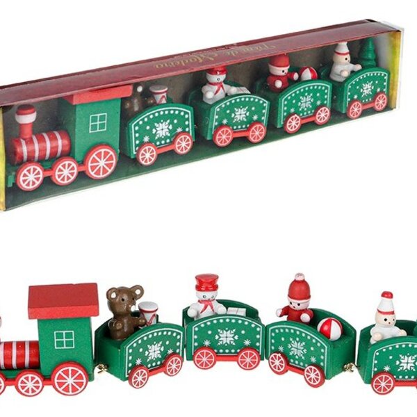 Trem De Madeira Natalino Decoração 4 Vagões Zein 25cm