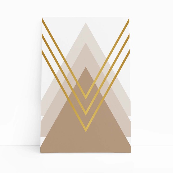 Triângulo Dourado Geométrico Arte Quadro Canvas 60x40cm