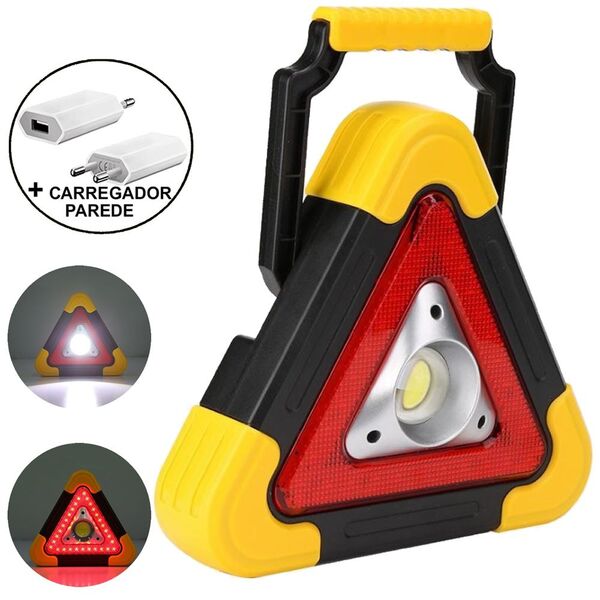 Triângulo Refletor Led Sinalizador Emergência Recarregável Cb