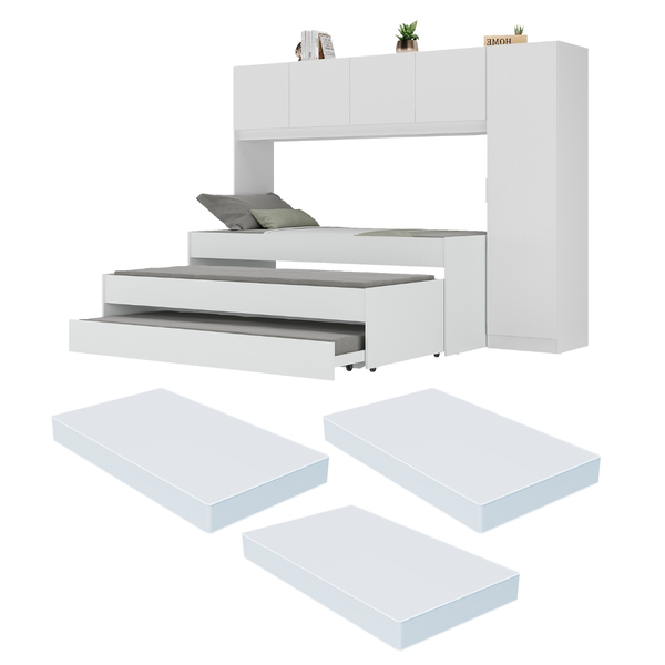 Tricama De Solteiro Com Colchão E Guarda Roupa Dublin Multimó