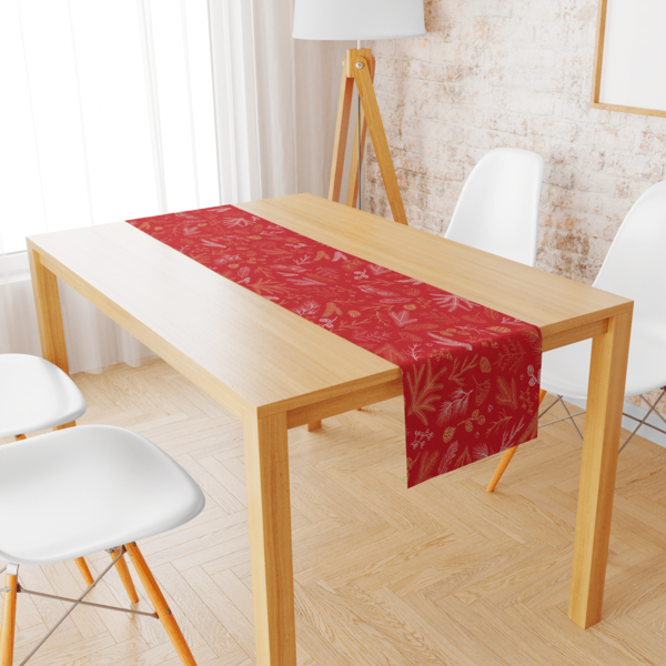 Trilho De Mesa De Natal Folhas Natalinas Vermelho 1.45m X 45c