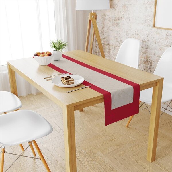 Trilho De Mesa De Natal Geométrico Com Bordas Vermelhas 1.45m