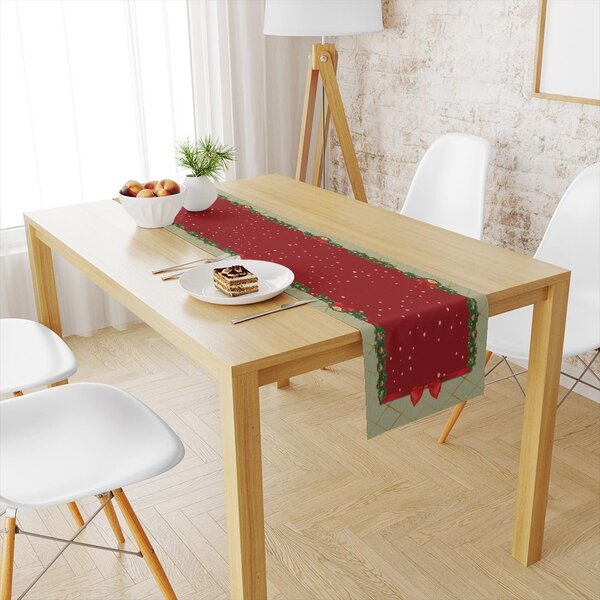 Trilho De Mesa De Natal Laço Natalino Com Sino 1.45m X 45cm Ú
