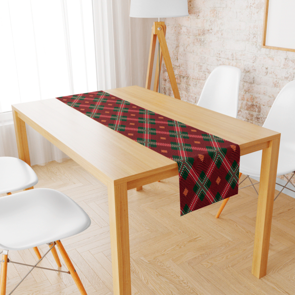 Trilho De Mesa De Natal Xadrez Vermelho 1.45m X 45cm Único