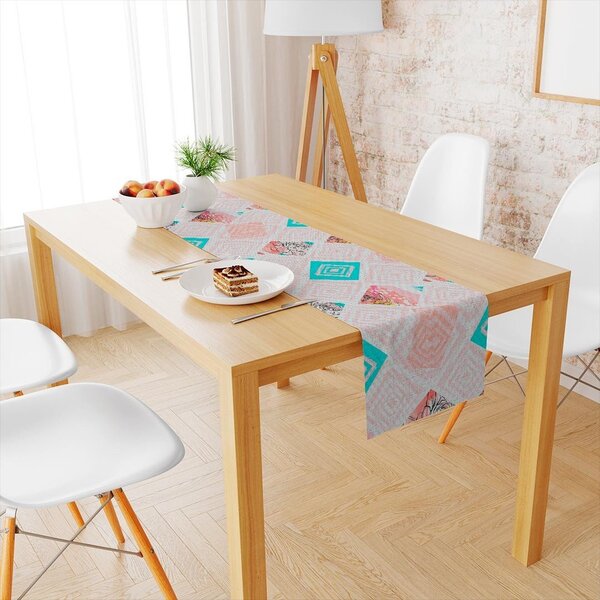 Trilho De Mesa Geométrico Com Flor 1.45m X 45cm Único