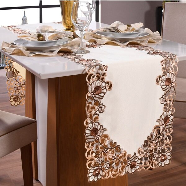 Trilho De Mesa Renda 40x140 Bordado Inglês Tessi Dubai