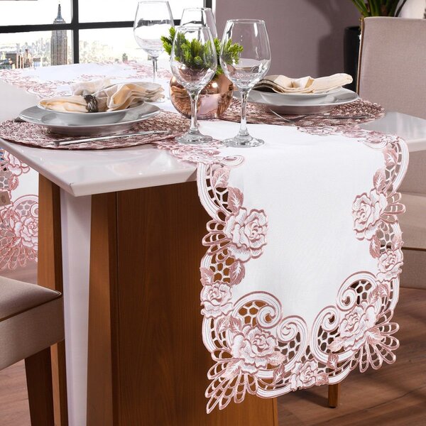 Trilho De Mesa Renda 40x140 Bordado Inglês Tessi Paris
