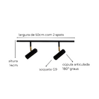 Trilho de Teto Amaya com 50cm e 2 Spots direcionáveis Branco