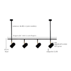 Trilho de Teto Ewa com 1 metro e extensor e 4 Spots direcioná