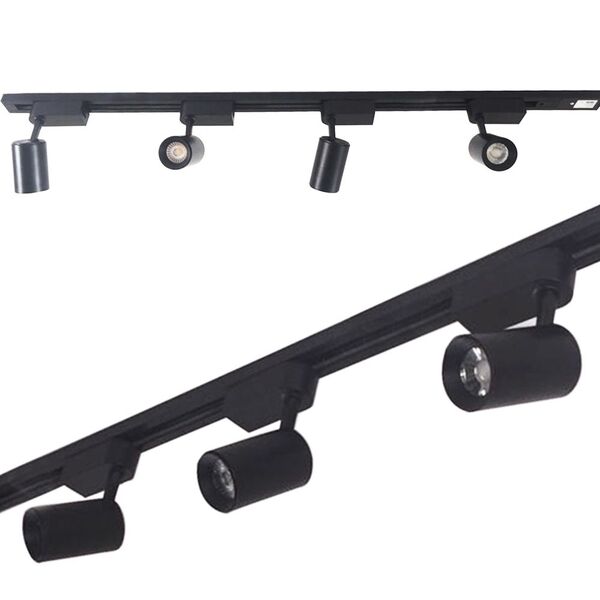 Trilho Eletrificado 1m + 3 Spot Led 7w 3000k Bivolt Preto