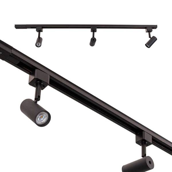 Trilho Eletrificado 1m + 3 Spot Preto Alumínio + 3 Led Mr11 B