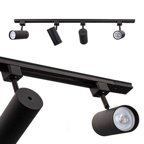 Trilho Eletrificado 1m + 4 Spot Preto + 4 Led Branco Frio Par