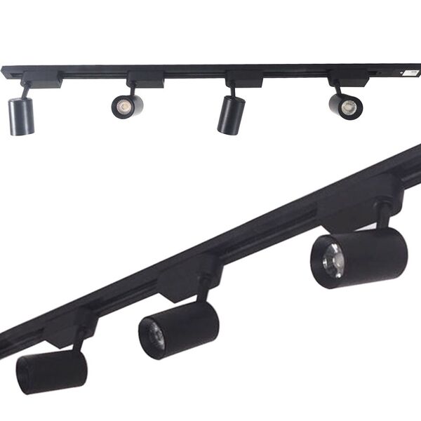 Trilho Eletrificado 1m + 5 Spot Led 7w 3000k Bivolt Preto