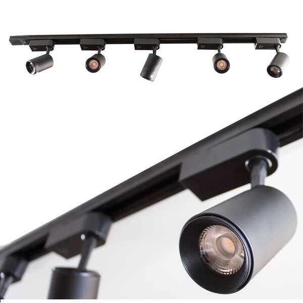 Trilho Eletrificado 1m + 5 Spots 7w 4000k Bivolt Preto St495