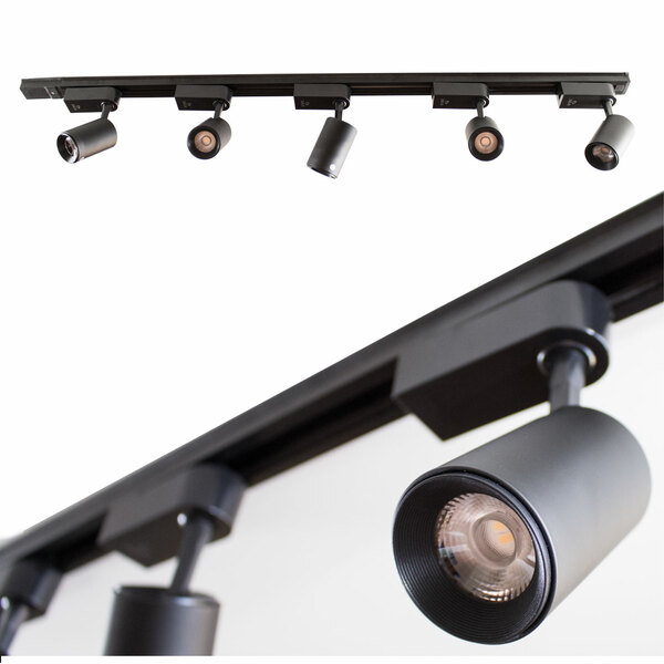 Trilho Eletrificado 2m + 5 Spots 7w 6000k Bivolt Preto St495