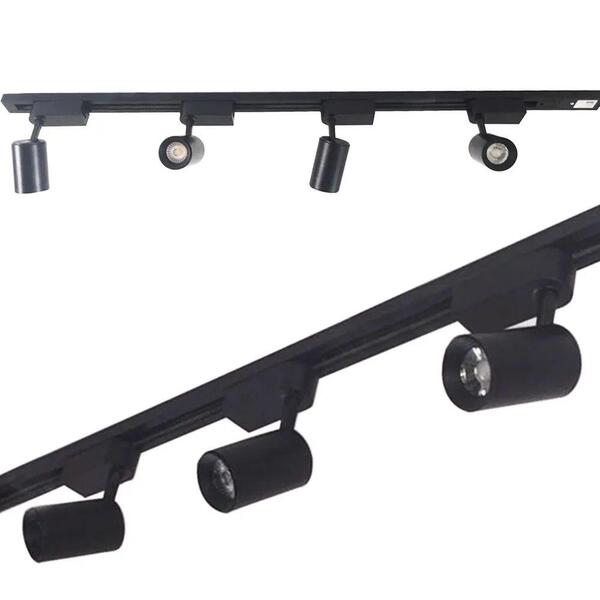 Trilho Eletrificado 2m E 4 Spot Led 10w 3000k Bivolt Preto