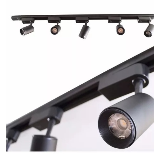 Trilho Eletrificado 3m + 5 Spot Led 7w 4000k Bivolt Preto