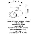 Trilho Eletrificado Preto 1m + 4 Spots 10w 3000k Bivolt